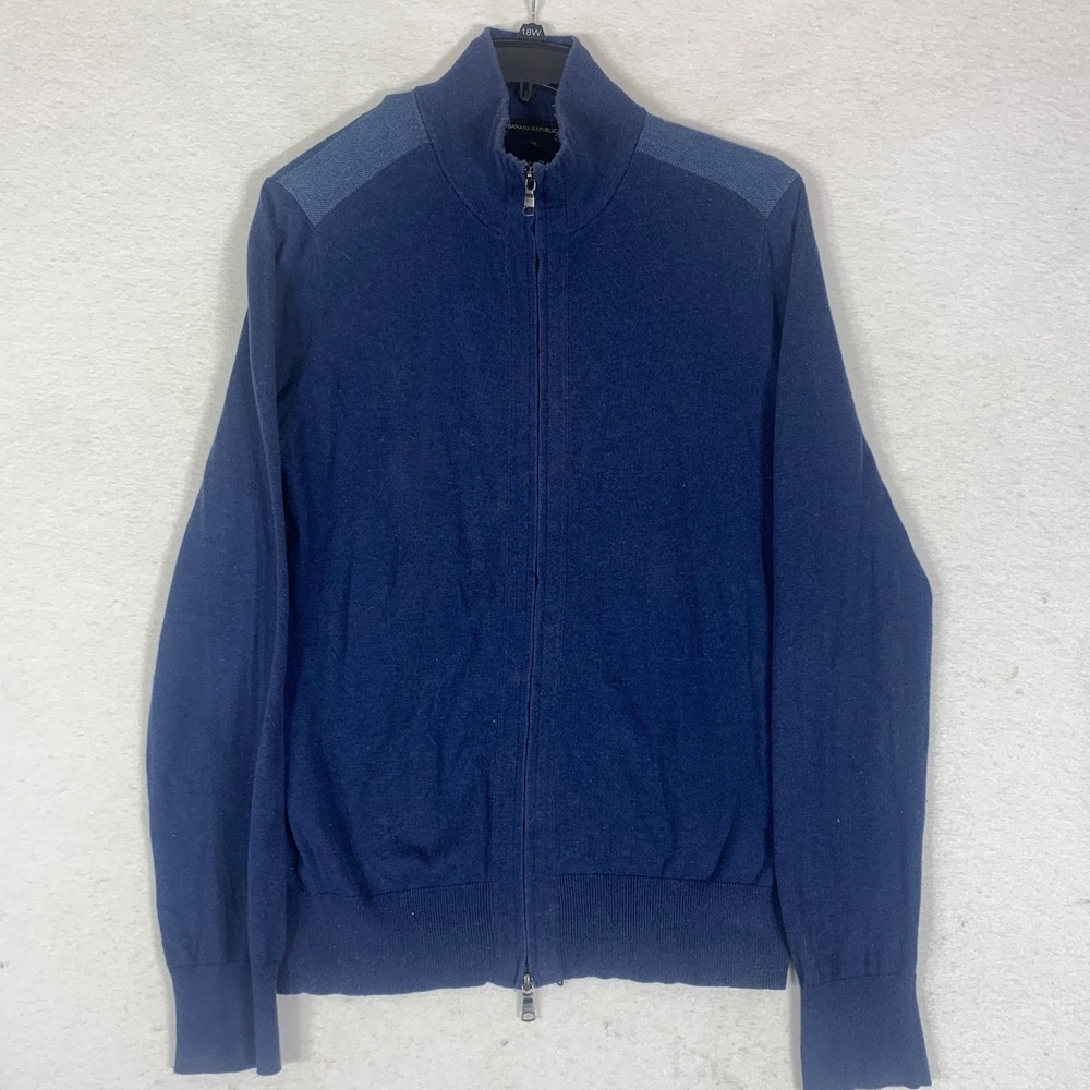 Banana Republic Men Navy Blue Full Zip Sweater Cardigan Medium Cotton Silk - Picture 2 of 9
